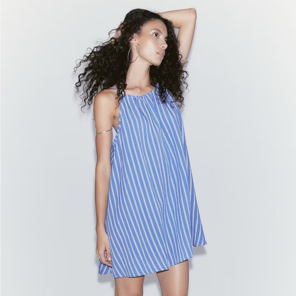 H&M Divided A-Line Casual Blue Striped Dress